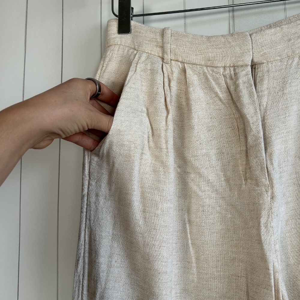 Abercrombie & Fitch women size 8L linen blend pant wide leg curve love beige - Picture 5 of 12